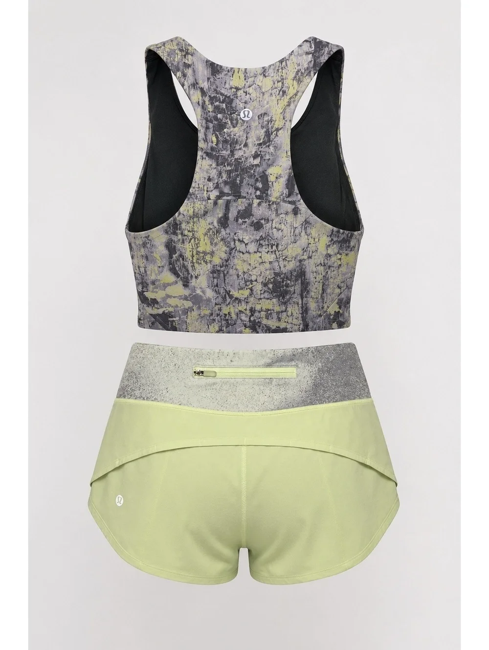 Lululemon Activewear Set Top & Speed Up Shorts Lime Green Gray EUC Size XS/S